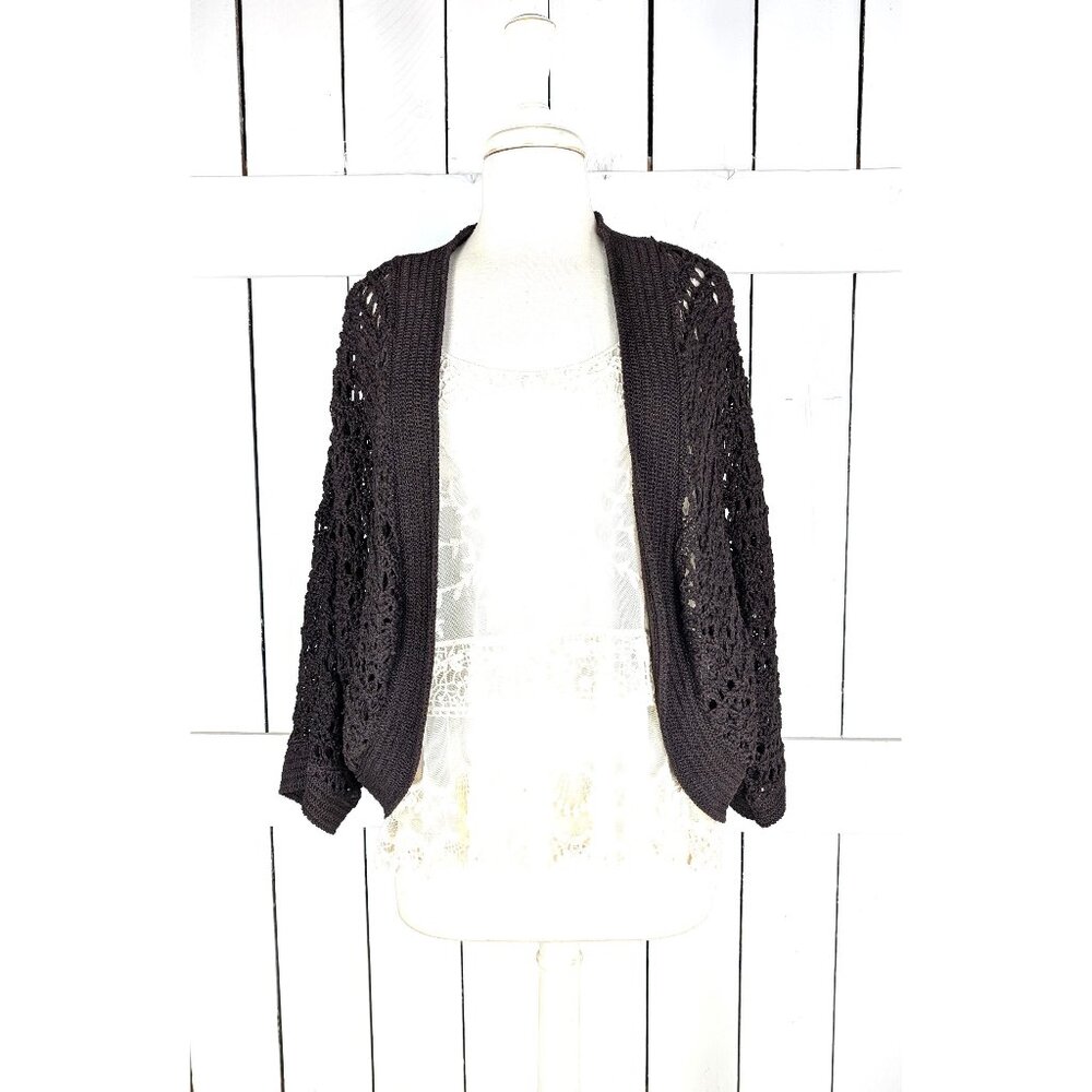 Dana Buchman brown crochet knit shrug cropped cardigan sweater